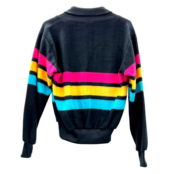 Vintage Favorites Fleece Pullover Womens M Used 80s Striped Shawl Collar - Picture 2 of 12